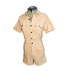 Woman's Blashe beige safari button up beige gorpcore travel pocket romper L